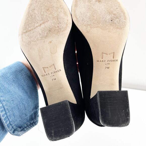 Marc Fisher Zala Pointed Toe Suede Block Heel Pumps Black 7 - Picture 4 of 9